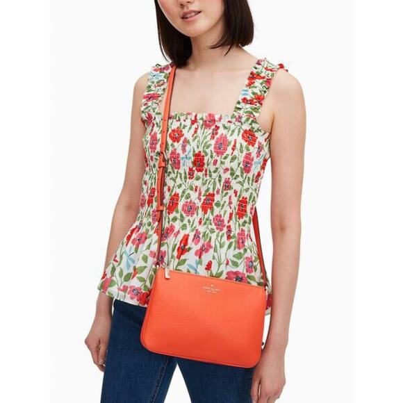 Kate Spade triple gusset crossbody coral buds new with tags - Picture 1 of 13
